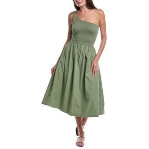 Nation LTD Connie One Shoulder Smocked Midi Dress Green
